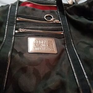 Coach Black and Red Handbag with Silver Accents